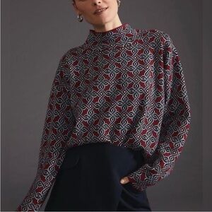 Anthropologie Carys Mock Neck Geometric Sweater